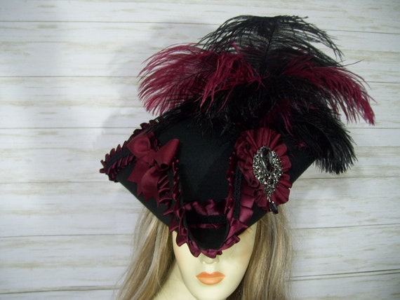Black and Burgundy Pirate Hat, Halloween Pirate Hat  display picture 1