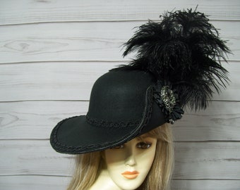 Black Cavalier Hat, Black Pirate Hat, Black Renaissance Hat, 17th Century Black Hat, 3 Musketeer Hat