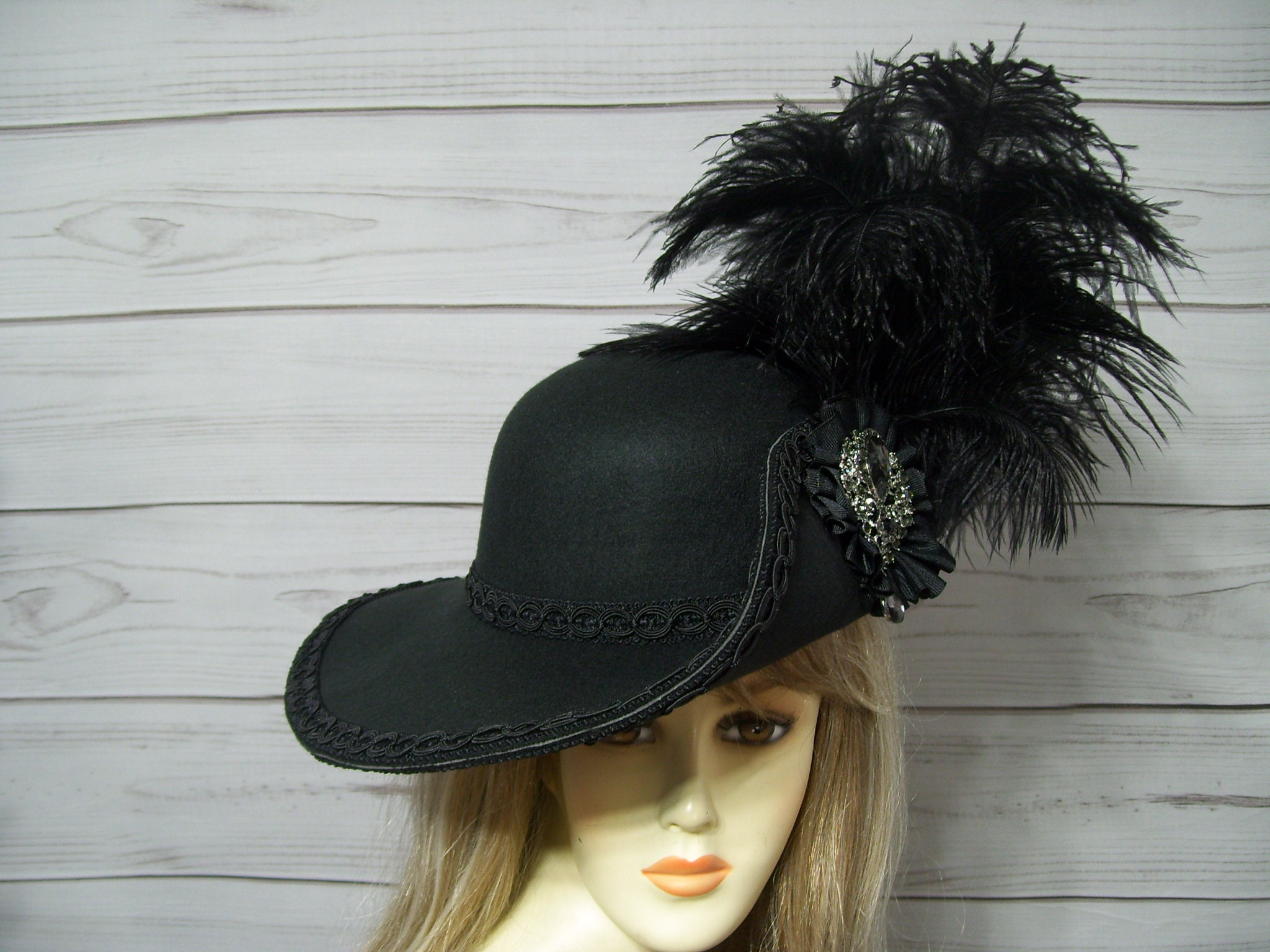 Black Wool Felt Cavalier Pirate Hat Purple Feather Musketeer Buccaneer Halloween ILFD520-CHILD-1.jpg main image 2
