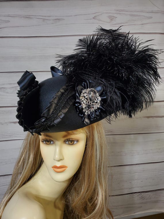 Black Pirate Hat Womans Black Tricorn Hat Renaissance Hat Halloween Pirate Hat Gasparilla Pirate Hat Steampunk Hat Jack Sparrow 22.5" inside