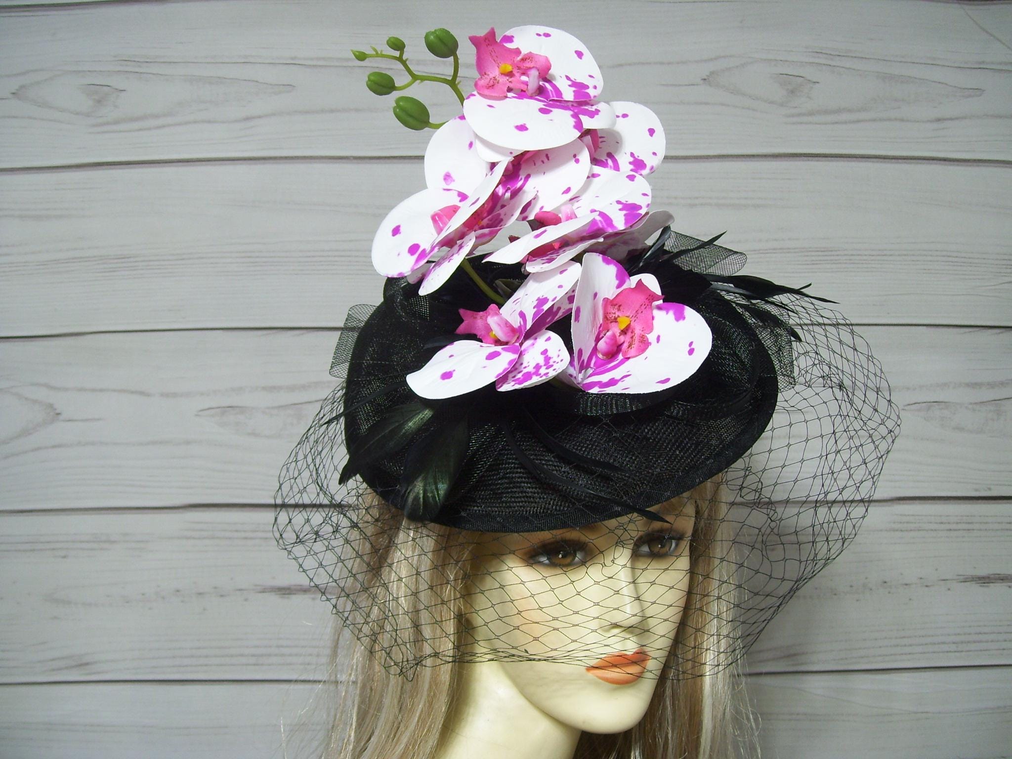 Black and Pink Orchid Fascinator, Kentucky Derby Fascinator  display picture 3
