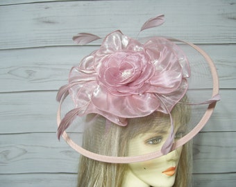 Blush Pink Fascinator Kentucky Derby Fascinator Hat, Wedding Fascinator, Church Hat, Garden Party hat, Horse Showing Hat