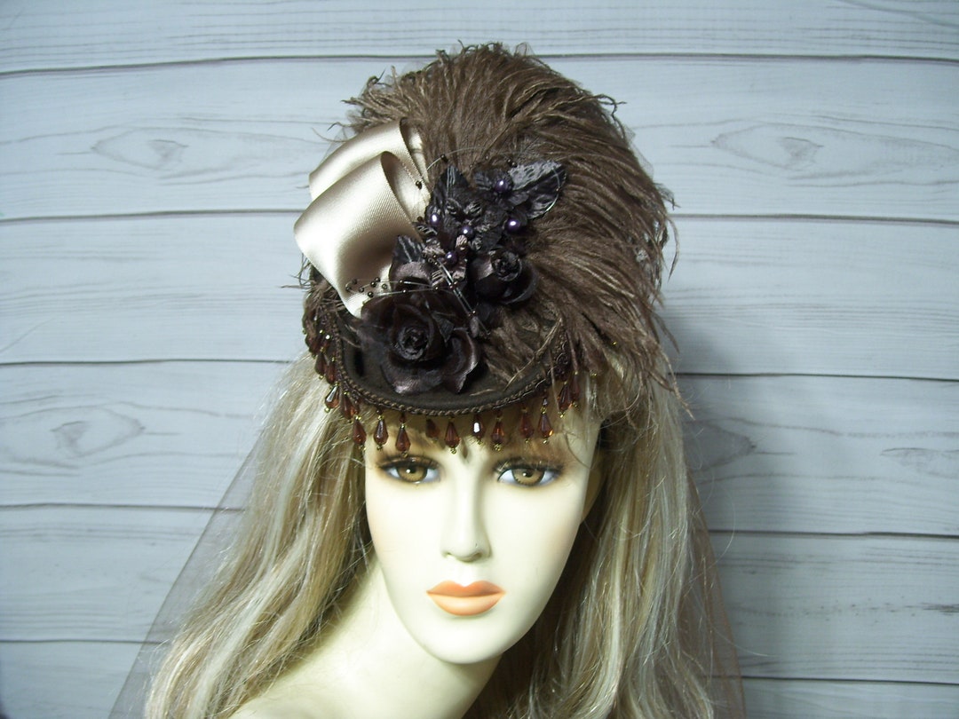 Brown Mini Riding Hat, Victorian Mini Riding Hat, Equestrian Hat, 1800s