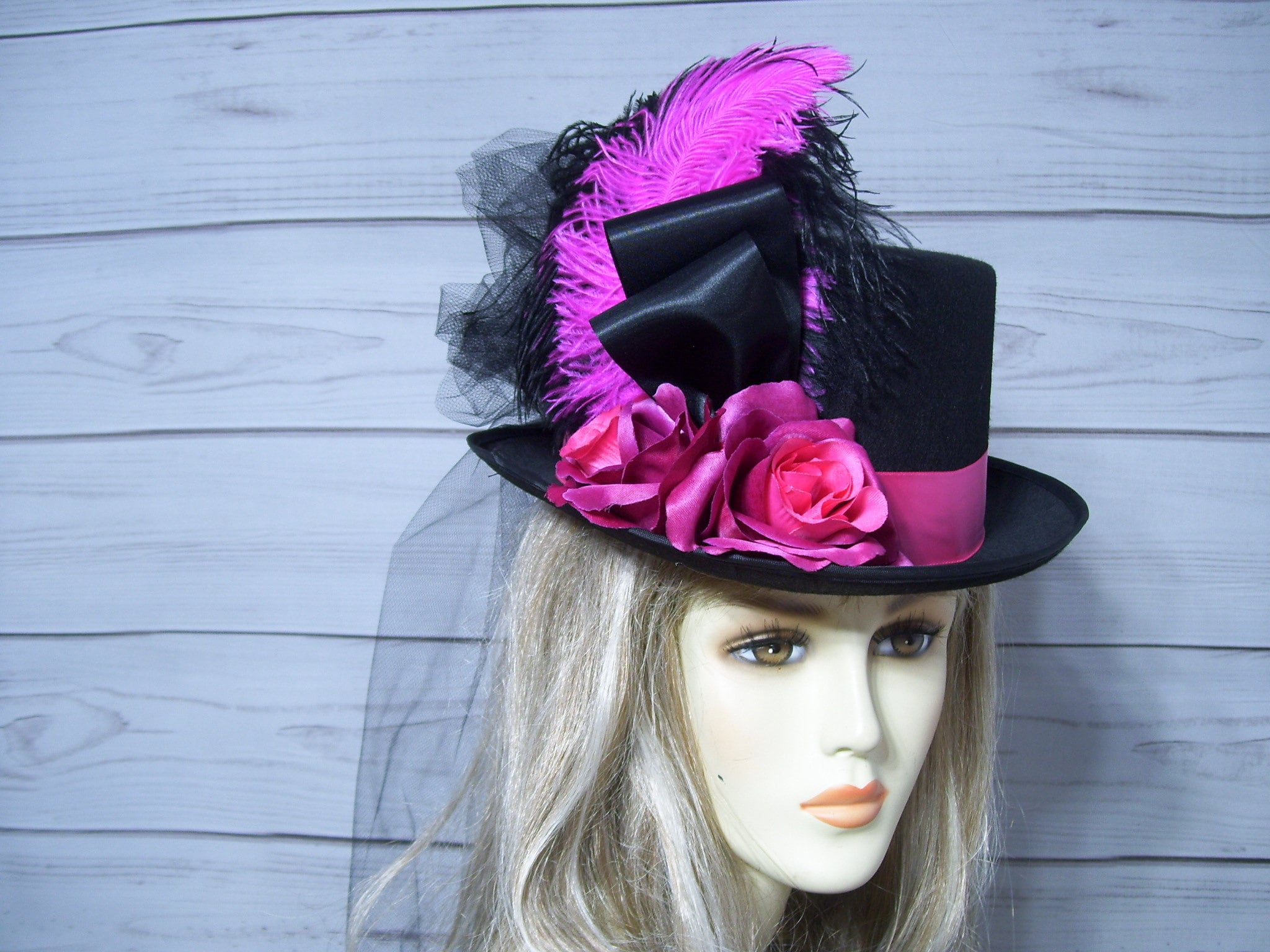 NEW Chic Black Hat with Teal Feathers and Red Rose DERBY HAT - HAT BOX INCLUDED Red w Black Wide Brim Kentucky Derby Hat, Church Hat  main image 4