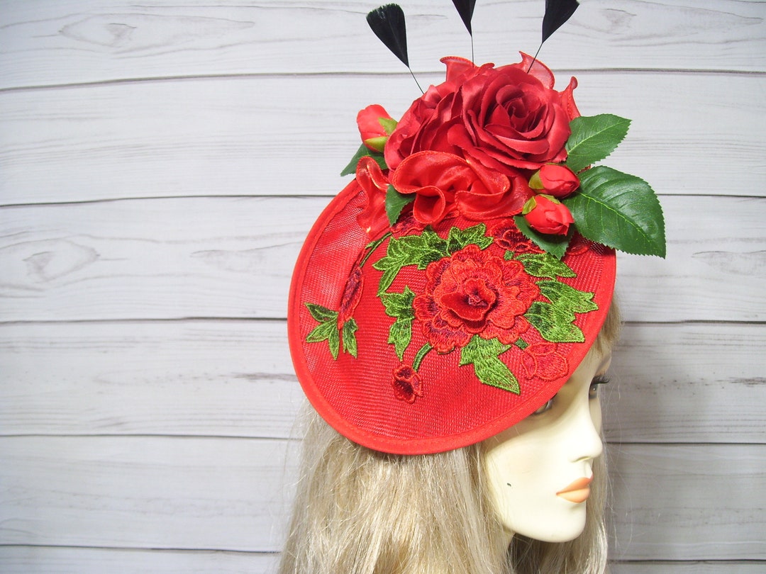 Red Abstract Race Day Fascinator Hat main image 1