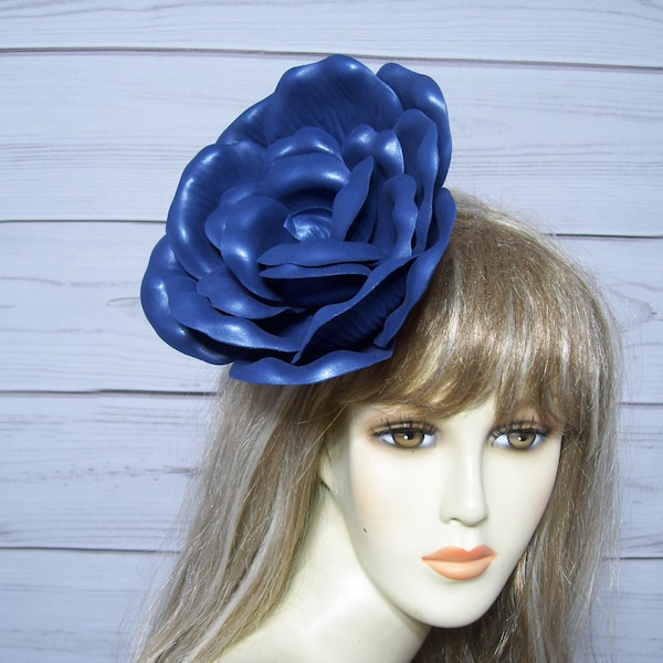 Navy Kentucky Derby Flower Clip, Wedding Rose Fascinator, Easter Flower Fascinator, Tea Party Flower Clip, Alice in Wonderland Fascinator