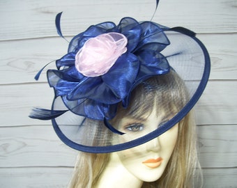 Navy Fascinate Kentucky Derby Fascinator Hat, Wedding Fascinator, Garden Party hat, Horse Showing Hat