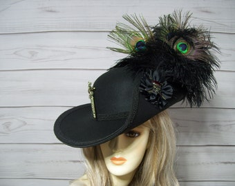 Black Cavalier Hat Sword Black Pirate Hat Renaissance Hat 17th Century Black Hat 3 Musketeer Hat Peacock Feathers