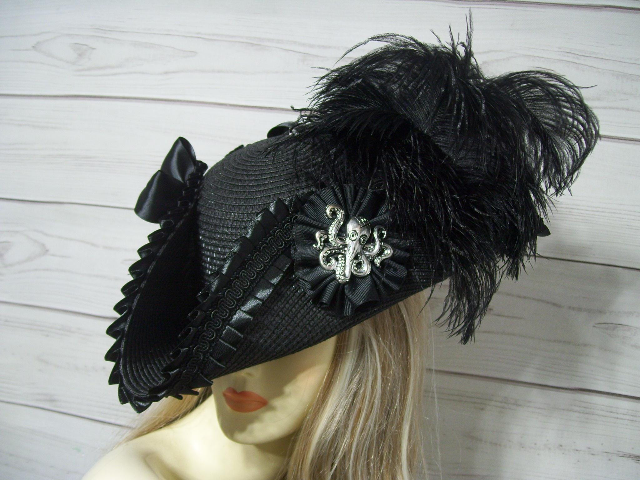 Ladies Fancy Black Pirate Hat, Halloween Pirate Hat Ladies Fancy Black Pirate Hat, Halloween Pirate Hat