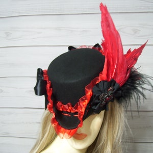 Ladies Black and Red Tricorn Hat, Pirate Hat, Renaissance Pirate Hat, Marie Antoinette Tricorn Hat, Gasparilla Hat Steampunk Hat