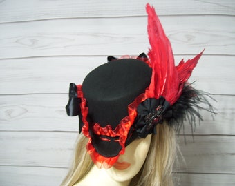 Black and Red Tricorn Hat Pirate Hat Renaissance Pirate Hat Marie Antoinette Tricorn Hat Gasparilla Hat Steampunk Hat