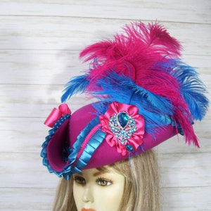 Pink Pirate Hat, Renaissance Hat, Pink Tricorn Hat, Halloween Pirate Hat, Steampunk Hat, Gasparilla Hat, 22.5&quot; inside circ