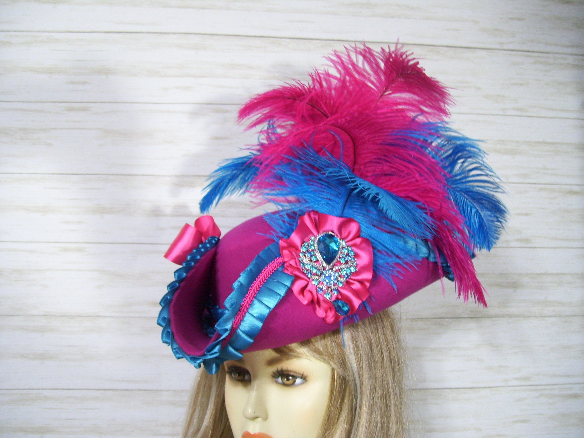 Pink Pirate Hat, Renaissance Hat, Pink Tricorn Hat  display picture 1