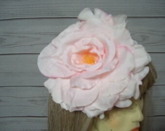 7 Inch Light Pink Rose Kentucky Derby Flower Fascinator Hat, Easter Rose Hair Clip, Mothers Day Flower Clip