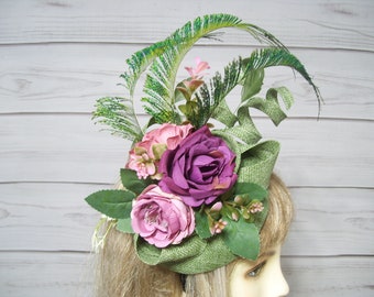 Green and Purple Fascinator, Kentucky Derby Fascinator Hat, Tea Party Hat, Wedding Headpiece, Ascot Hatinator, Belmont, USA