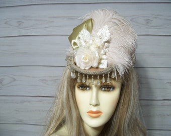 Ladies Tan MINI Riding Hat, Victorian Hat, Equestrian Hat, Ladies 1800s Style Mini Riding Hat, Steampunk, Downton Abbey Inspiration Hat