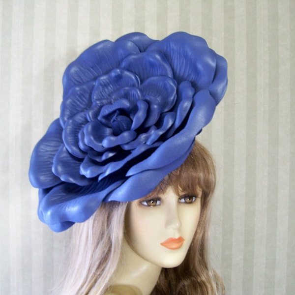 Navy Kentucky Derby Rose Hat, 12" Rose Fascinator, Bridal Hat, Easter Fascinator, Alice In Wonderland Fascinator, Tea Party Hat