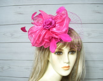 Ladies Hot Pink Fascinator Kentucky Derby Fascinate Hat, Wedding Fascinator, Easter Hat, Garden Party Headpiece, USA Seller