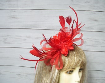 Ladies Red Fascinator, Kentucky Derby Fascinator Hat, Wedding Fascinator, Garden Party Tea