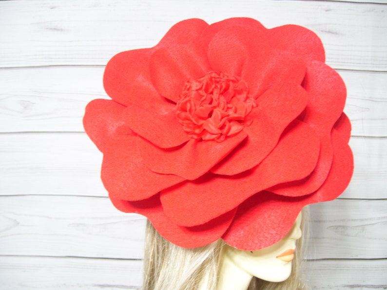 Red Rose Flower Fascinator Hat Kentucky Derby Red Rose Flower Hat Wedding Red Flower Hat Mother's Day FELT Fascinator Easter Fascinator image 2