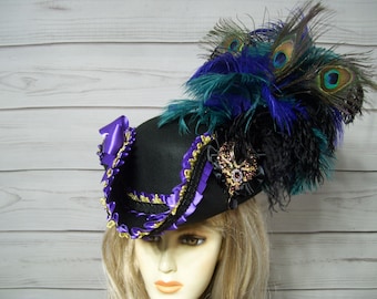 Piratenhoed dames, piratenhoed zwart en paars, zwarte tricornhoed, renaissancehoed, piratenhoed Halloween, piratenhoed Gasparilla 22,5" binnen