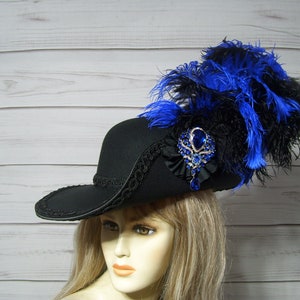 Black Cavalier Hat Black Royal Blue Pirate Hat Black Renaissance Hat Gasparilla Hat 17th Century Black Hat 3 Musketeer Hat