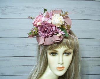 Rosa damfascinator, Kentucky Derby-fascinatorhatt, Tea Party-huvudbonad, Hästkapplöpningshatt, Royal Ascot-huvudband