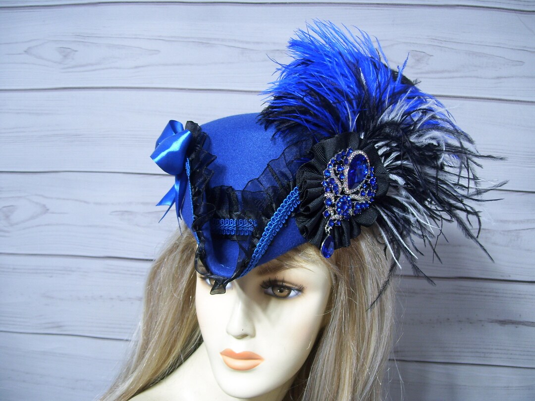Ladies Royal Blue Tricorn Hat, Pirate Hat, Renaissance  display picture 3
