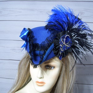 Cappello a tricorno blu reale da donna, cappello da pirata, cappello da pirata rinascimentale, cappello a tricorno di Maria Antonietta, cappello in stile 1800, cappello Gasparilla