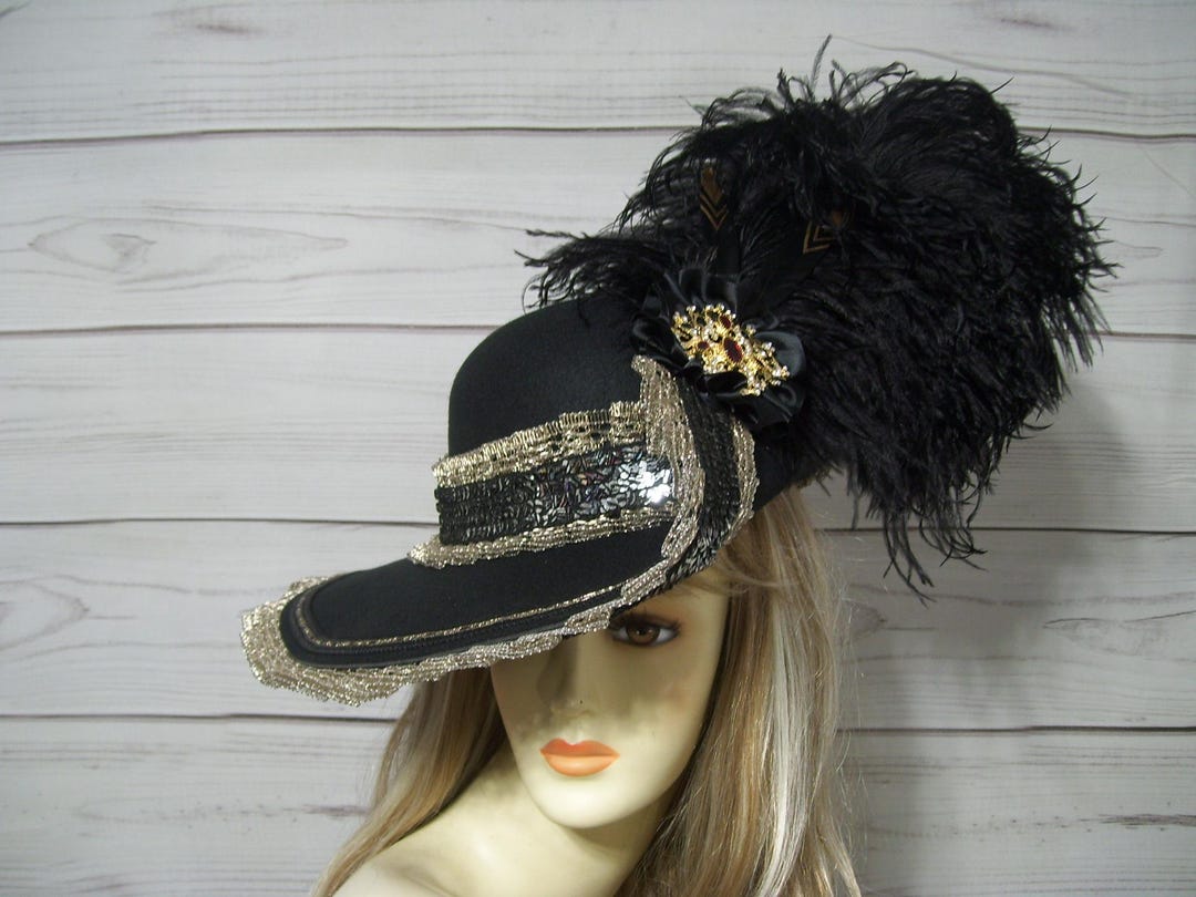 Cavalier Hat Black and Gold, Black Pirate Hat, Black  display picture 1