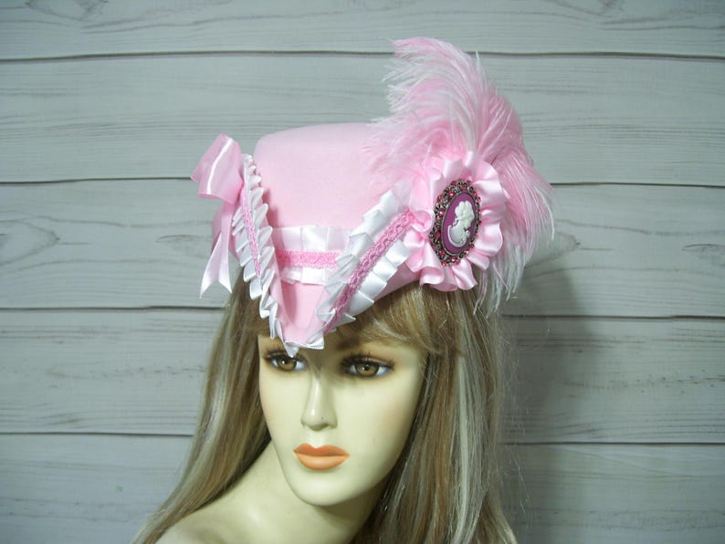 Ladies Tricorn, Pink and White Pirate Hat, Marie Antoinette Tricorn Hat ...