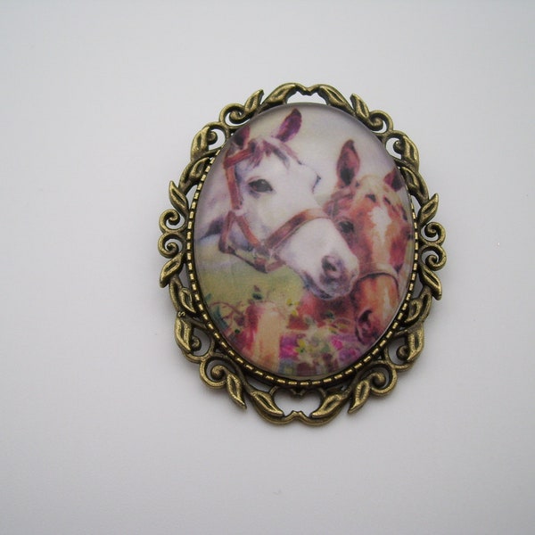 Horse Show Pin, Equestrian Horse Pin, Horse Cameo Pin Brooch, Kentucky Derby Horse Pin, Victorian Horse Pin, 3 COLOR Setting Choice