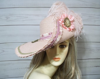 Ladies Pink Cavalier Hat, Pirate Hat, Renaissance Hat, 3 Musketeer Hat