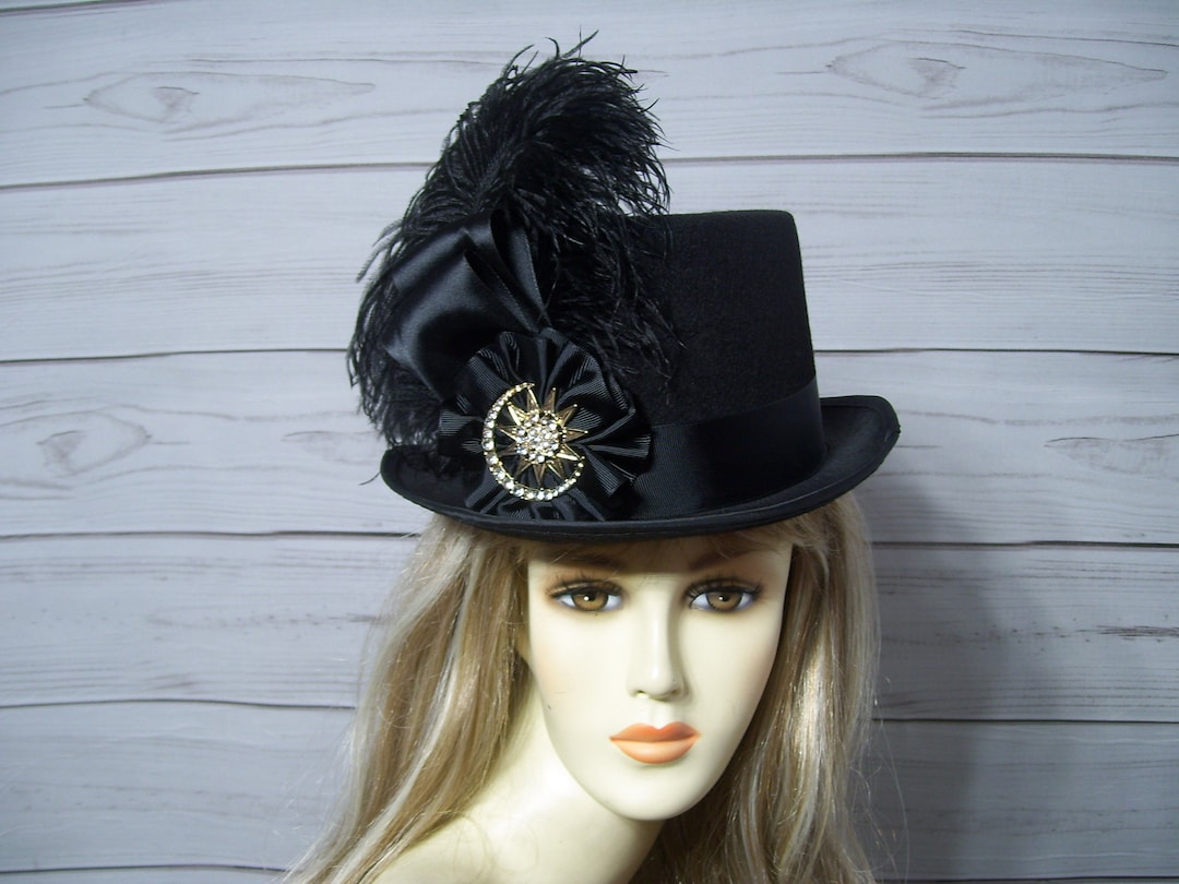 Stevie Nicks Inspired Black Top Hat, Ladies Kentucky Derby Top Hat