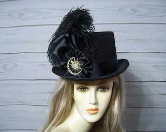 Stevie Nicks Inspired Black Top Hat, Kentucky Derby Top Hat, Steampunk Top Hat, Victorian Top Hat, Halloween Top Hat Wedding Top Hat