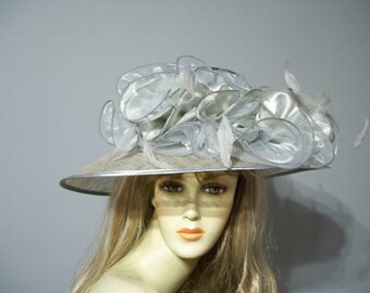 Grey Kentucky Derby Hat, Wedding Sinamay Hat, Church Hat, Belmont Hat