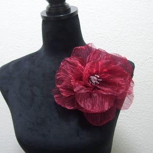 Burgundy 7&quot; Flower Fascinator, Flower Pin, Kentucky Derby Fascinator Hat, Flower Fascinator, Tea Hat, Wedding Flower Brooch, Mother&#39;s Day