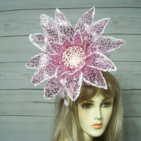 Ladies Pink Flower Fascinator Hat, Kentucky Derby Fascinate Hat, Wedding Bridal Flower Hat, Horse Racing, Tea Party, Alice in Wonderland