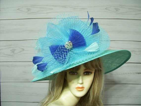 Ladies Light Blue Kentucky Derby Hat, Wedding, Horse Showing  display picture 1