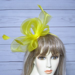 Ladies Yellow Fascinator, Kentucky Derby Fascinate Hat Wedding Fascinator, Easter Hat, Garden Party Tea, Lots more in my etsy shop