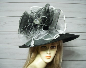 Ladies Black Hat, Kentucky Derby, Belmont Hat, Ascot hat, Dress Hat, Wedding Hat, Church Hat, Car Show, Horse Racing. USA Seller