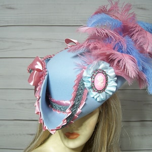 Pirate Hat, Blue and Pink Pirate Hat Halloween Pirate Hat Marie Antoinette Tricorn Hat 1800s Style Hat Gasparilla Hat Renaissance Pirate Hat