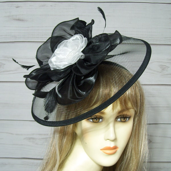 Black and White Fascinator Kentucky Derby Fascinator Hat, Wedding Fascinator, Garden Party hat, Horse Showing Hat