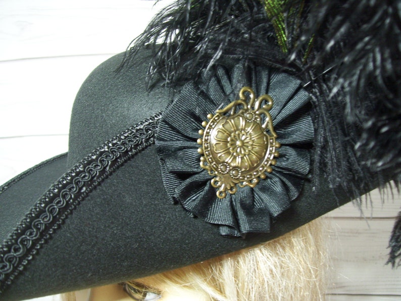 Cavalier Hat Black Cavalier Hat Black Pirate Hat, Black Renaissance Hat Puss n Boot Hat 17th Century Black Hat 3 Musketeer Hat image 3