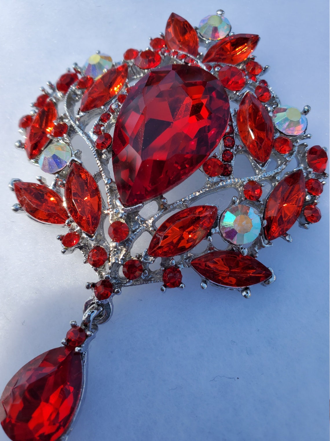 Red Large Ornate Jewel Brooch Pin Victorian Style Jewel and Etsy