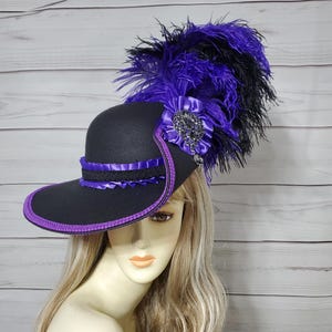Ladies Cavalier Hat, Black and PURPLE Gasparilla Pirate Hat, Puss n Boots Hat, Black Pirate Hat, Renaissance Hat, 3 Musketeer Hat, 22.5"