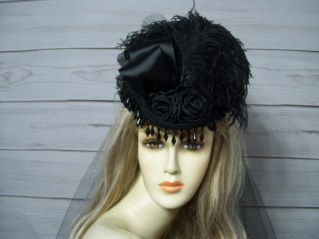 Black Riding Hat Victorian Black Riding Hat, Mourning Hat, 1800s Style