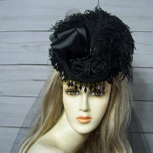 Black Riding Hat Victorian Black Riding Hat, Mourning Hat, 1800s Style Riding Hat Steampunk Riding Hat, Equestrian Riding Hat.