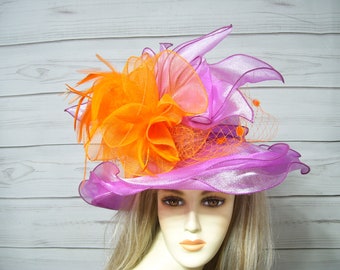 Ladies Pink Hat, Kentucky Derby Hat Wedding Racing Day Belmont, Preakness horse Racing Hat, Bridal, Filly Race, Car Shows