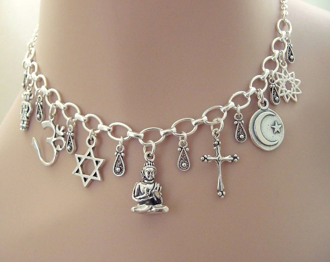Interfaith Unity Sterling Silver Charm Necklace Religious Etsy